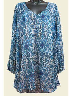 Show Me Your Mumu Large Blue Paisley Sheer Tunic Top Large